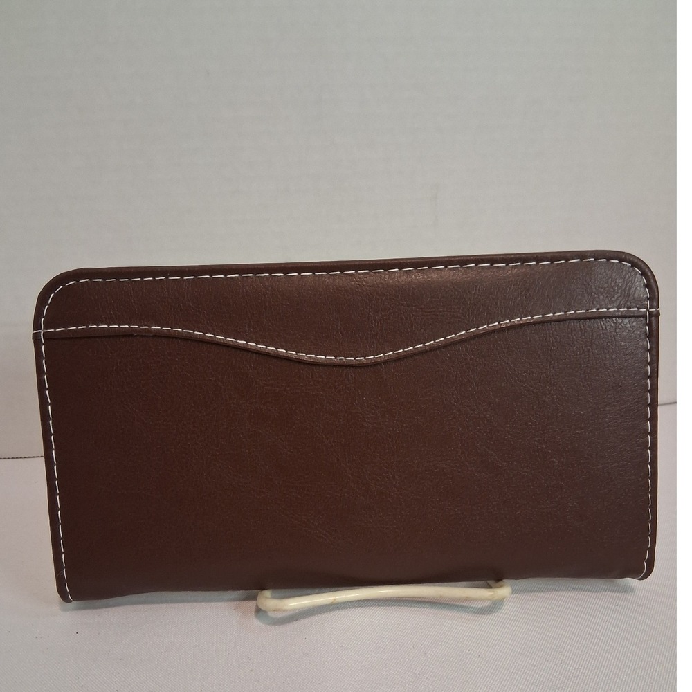 Brown Faux Leather Zip Around Wallet Organizer Wristlet Clutch Organizer